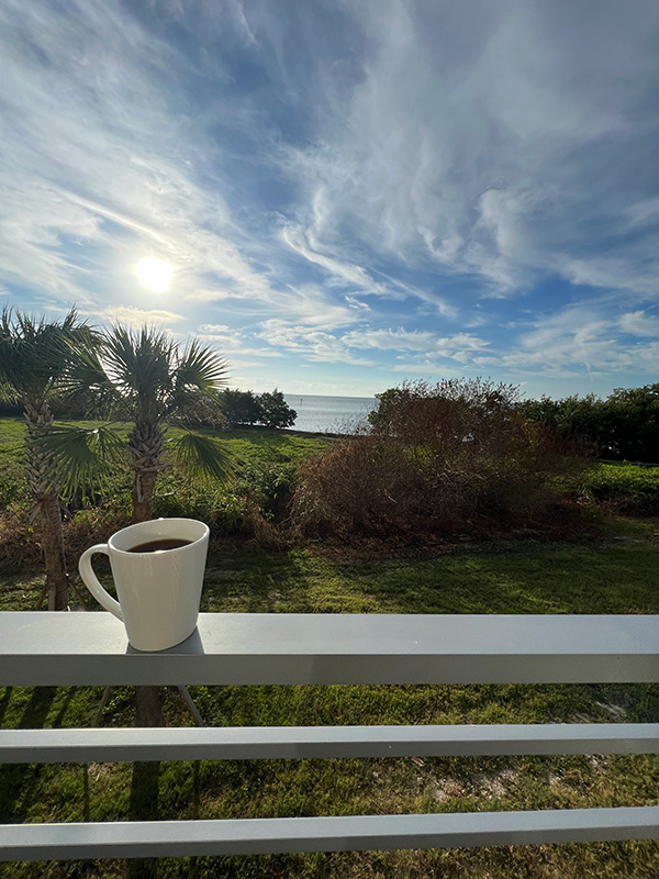 Coffee on balcony at Flamingo Lodge